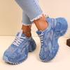 2025 Autumn New Foreign Trade Large Size European Goods Heavy Industry Washed Denim Rhinestone Platform Casual Sports Dad Shoes
