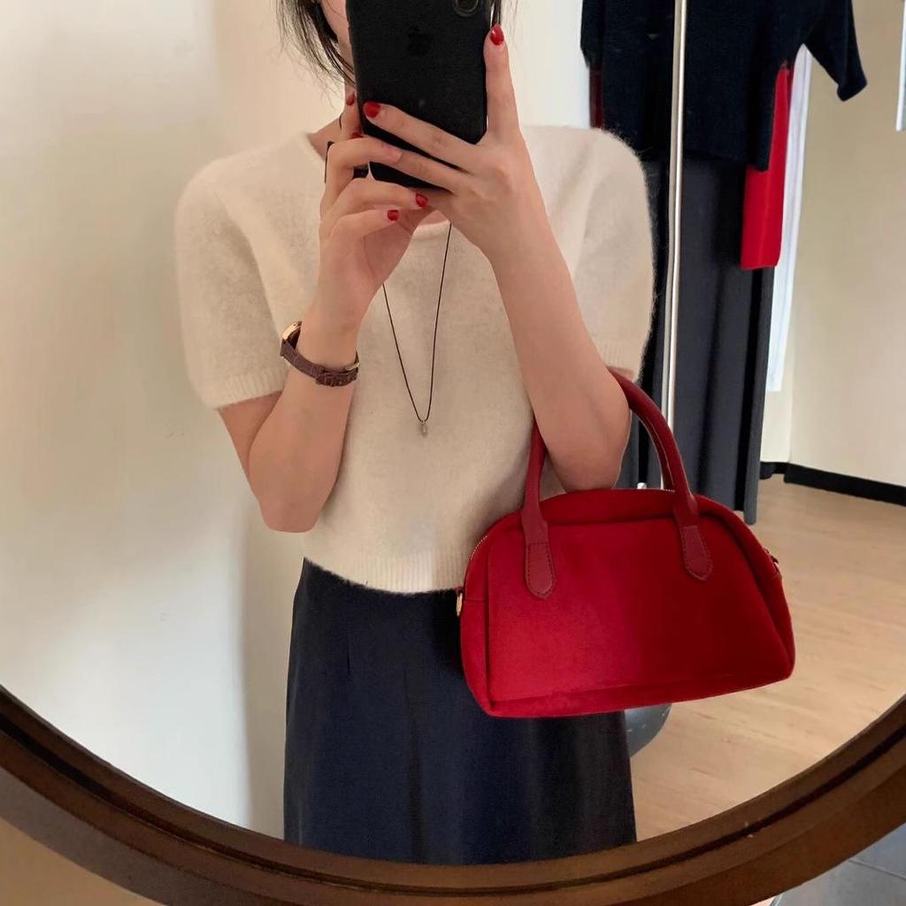 Women's Slimming Short-Sleeve Wool Pullover - Chic Spring Fashion