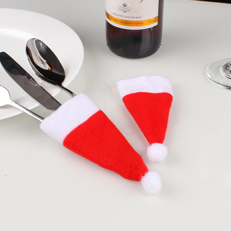 Christmas Tree Supplies Small Hat Cutlery Set Non-woven Christmas Hat Bag Wine Bottle Decoration