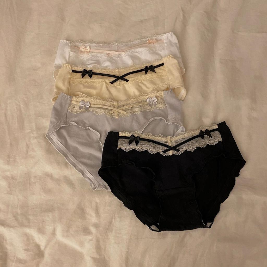 4PCS Women's Sexy Lace Mid-Rise Comfortable Sweet Briefs Triangle Shorts