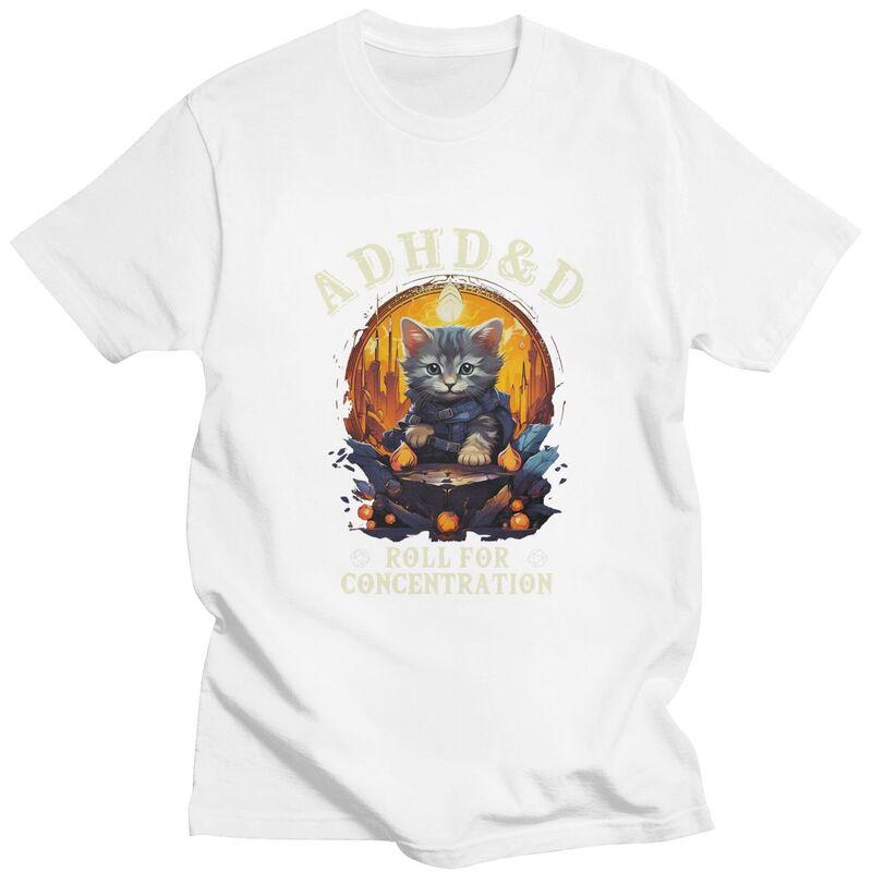 ADHS Würfel für Konzentration Katze Rollenspiel T-Shirt für Männer Reines Baumwoll-T-Shirt Streetwear Kurzarm-T-Shirt Kleidung