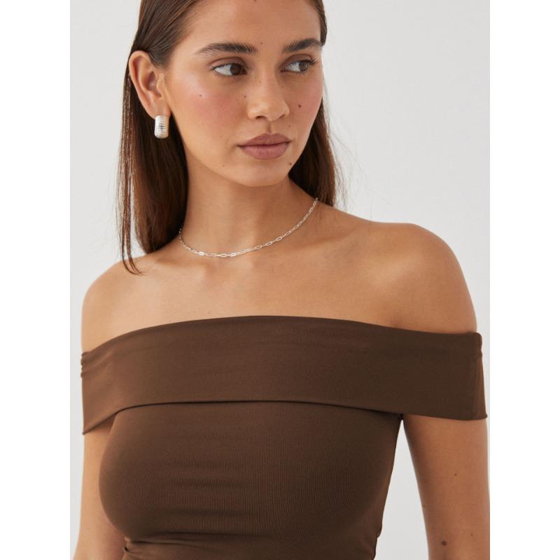 YYFS Women's Fashion Casual Summer Spring Solid Color Print Short Sleeve One Shoulder Blouses & Shirts