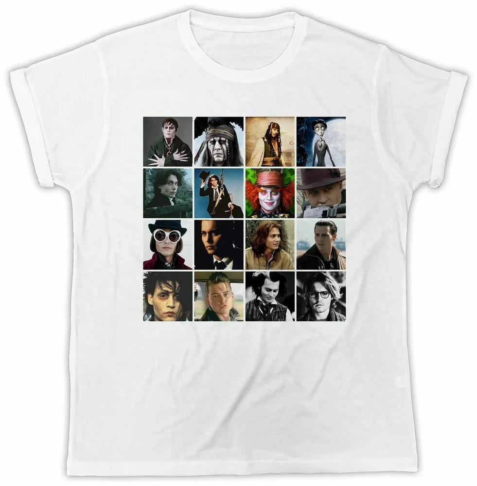 JOHNNY DEPP COLLAGE T-Shirt Retro Cool Gift Tee Actor Movie Pirates UK Unisex T-Shirt L