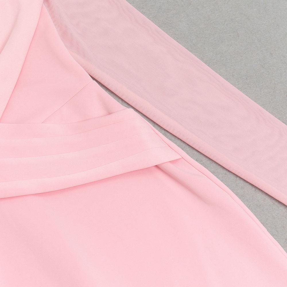 Elegant European & American Style Round Neck Mesh Long Sleeve Bodycon Dress