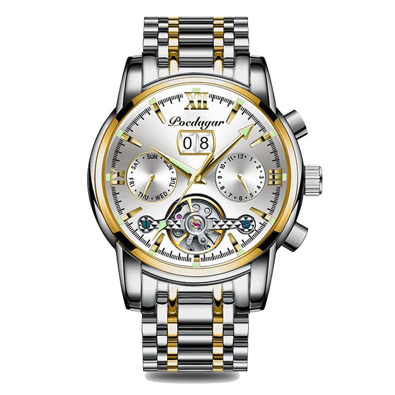 

POEDAGAR Fashion Mechanical Watches Top Brand Luxury Automatic Men Wrist Watches Casual Business Waterproof Luminous Clock золотий/білий