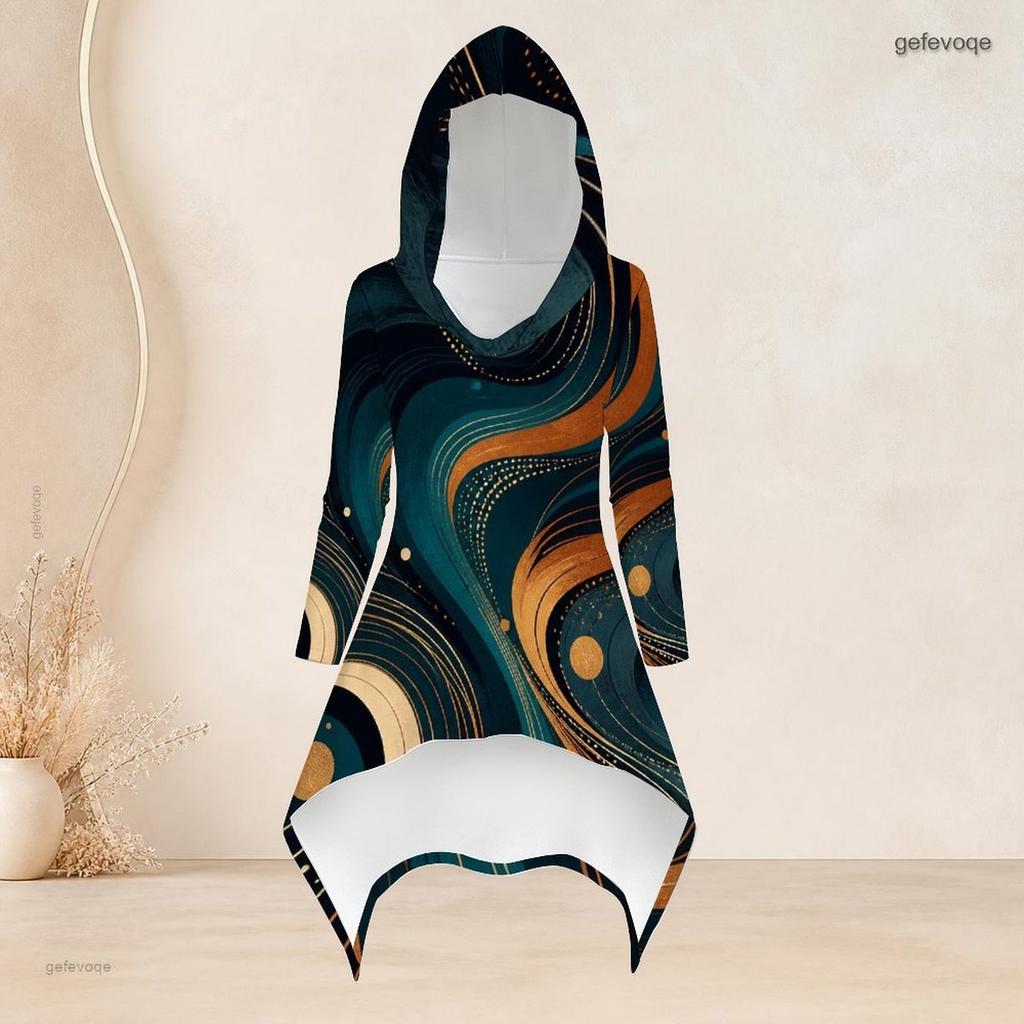 Women Plus Size Tie Dye Printed Hooded Long Sleeve High Low Top And Fitted Pants Two Piece Set