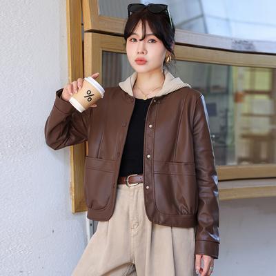 Women's Leather Jacket Hooded Petite Motorcycle Jacket Small Leather Jacket New Style Style Leather Jacket Short Style Petite Pu Leather Jacket