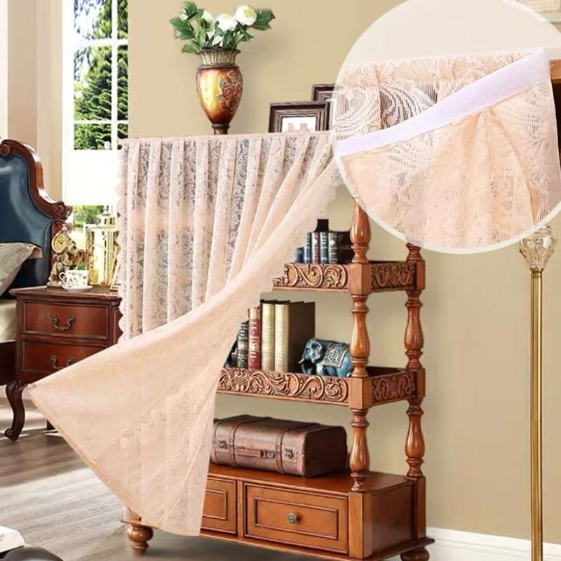 Vintage Lace Curtains  Romantic Semi Sheer Floral Lacy Curtain for Living Room, Elegant Window Drapes for Bedroom with Pearls