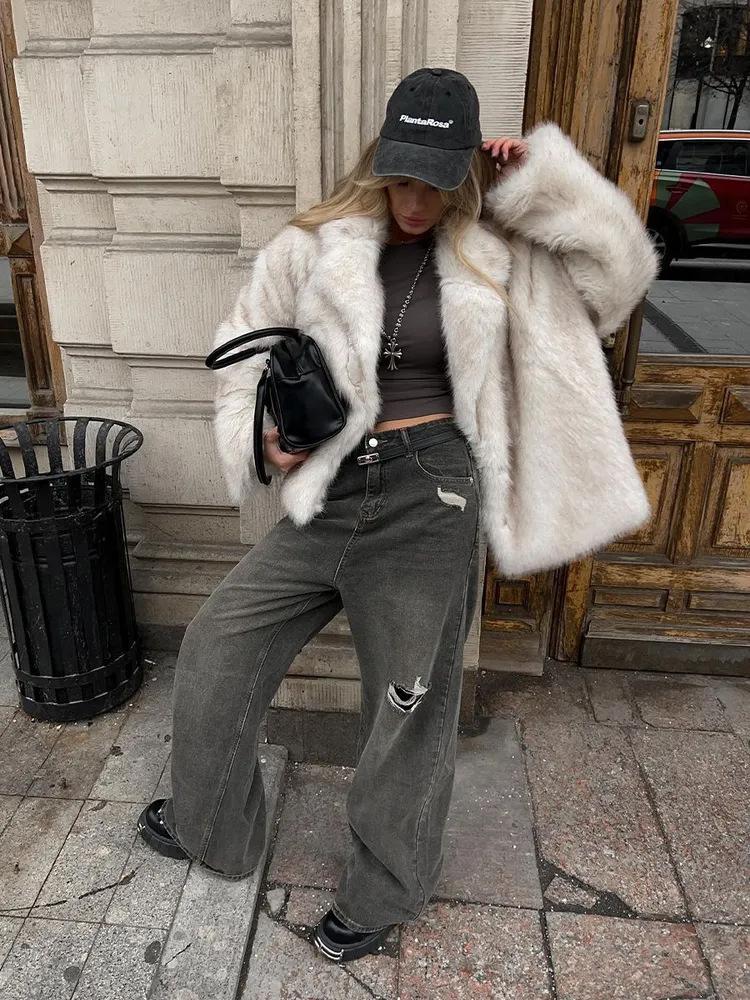 Winter white dyed sharp imitation fox hair medium and long suit hair light environmentally friendly fur jacket women