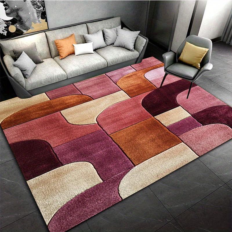 Covoraș de baie geometric roz-maro - Covor moale din flanelă antiderapant pentru bucătărie, duș, cadă, decor modern pentru casă, living, dormitor, birou