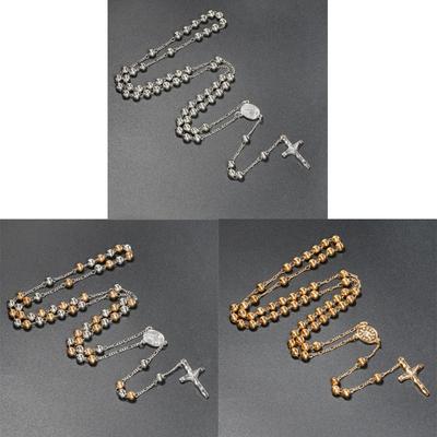6mm Rosary Bead Necklace Catholic Necklace with Jesus Christ Crucifix for Cross Pendant Catholic Prayer Chain for Women