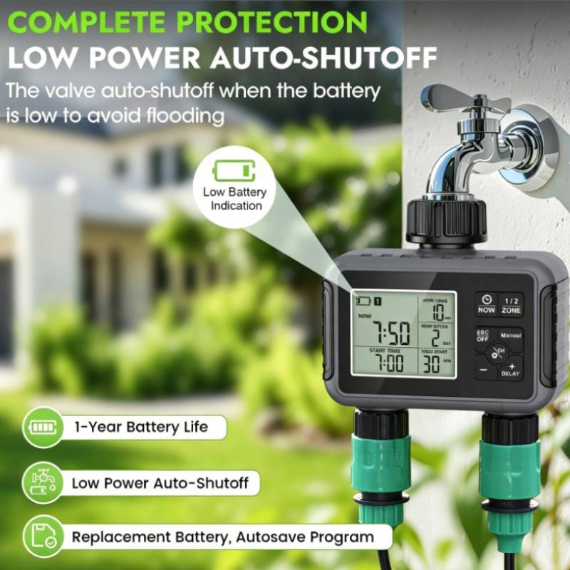 Garden Irrigation Controller With Dual Water Valve And Smart Timing For Home Garden And Lawn Care