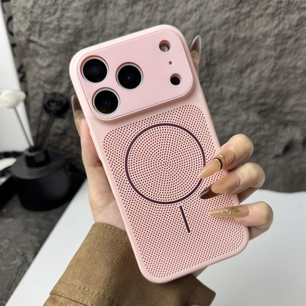 Breathable Heat Dissipation Mesh Case for iPhone 17 Air 16 15 14 13 12 Pro Max For Magsafe Glass Lens Protection Hard PC Cover