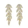Elegant Micro-Inlaid Zirconia Leaf Earrings - Light Luxury, European & American Style Long Drops