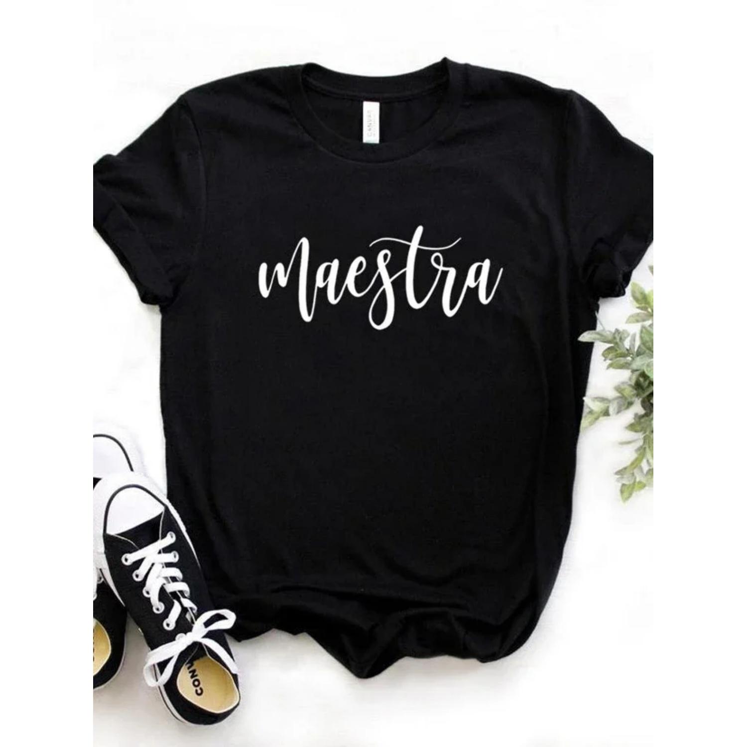 

Women T Shirt Maestra Letters Print Tshirt Women Short Sleeve O Neck Loose T-shirt Ladies Causal Tee Shirt Clothes Tops S чёрный