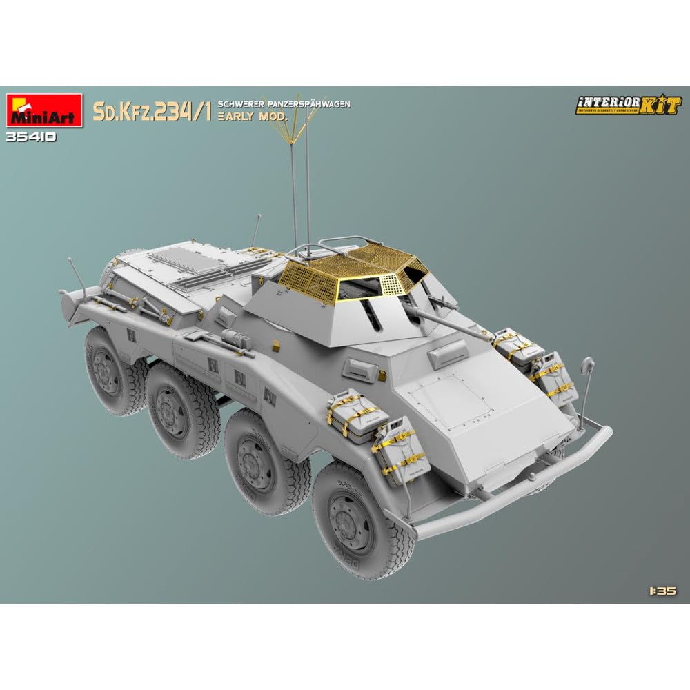 Miniart WWII German Heavy Armored Reconnaissance Vehicle with 2cm Early Production Interior Plastic Model MA35410 1/35 Sd.Kfz.234/1 8-Wheeled Gun,