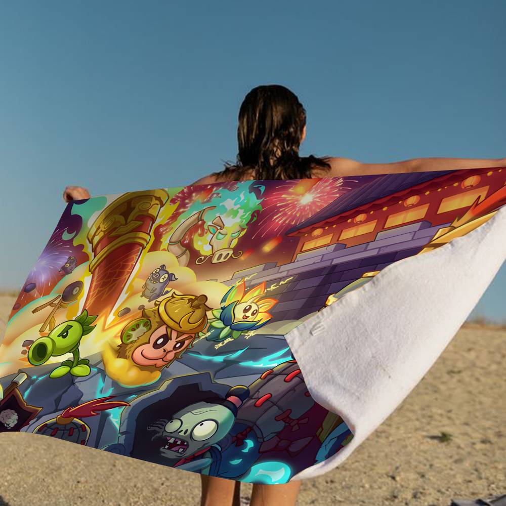 P-Plants-vs-Zombie Cartoon Microfiber Beach Towel Absorbent Quick Dry Soft Yoga Swimming Resort Mountain Climbing Towel