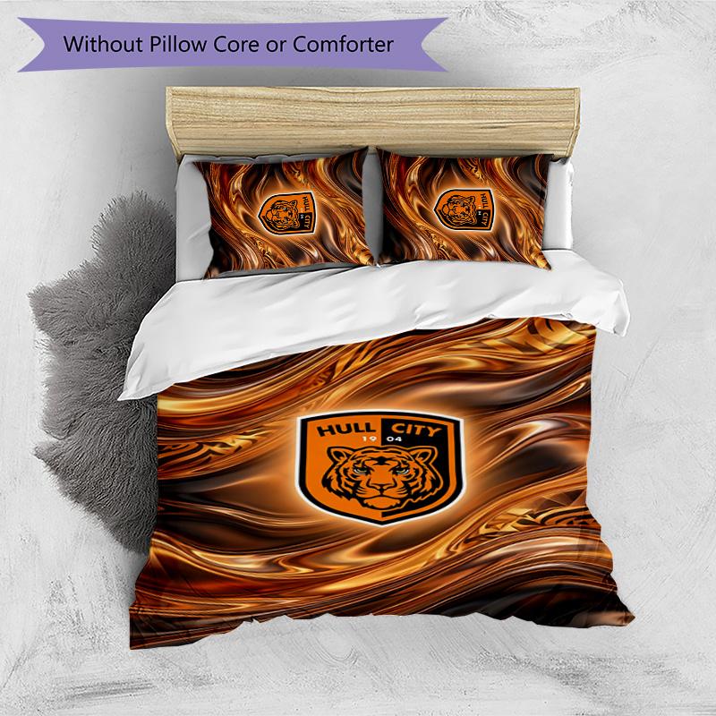 Set Lenzuola Stampato Hull City Football 3 Pezzi, Comodo Set Copripiumino per Camera da Letto Amico della Pelle