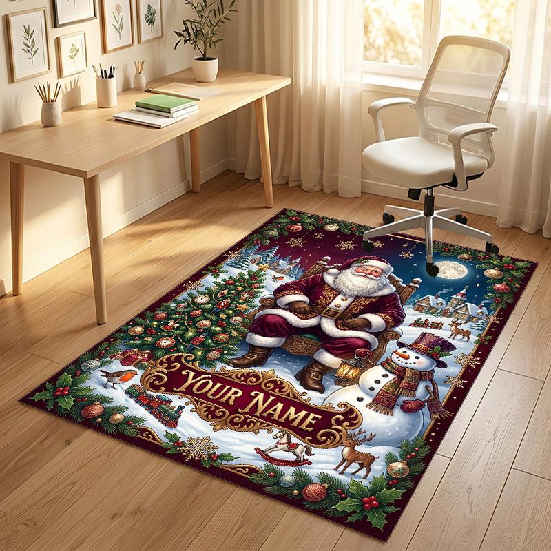 Christmas Theme Crystal Velvet Rug Personalized Custom Name Text Soft Floor Mat Home Decor