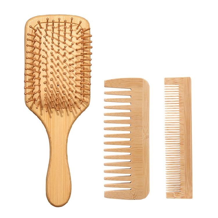 3pcs Practical Bamboo Paddle Brush and Comb for Effortless Styling and Scalp Health Suitable for Various Hair Type
