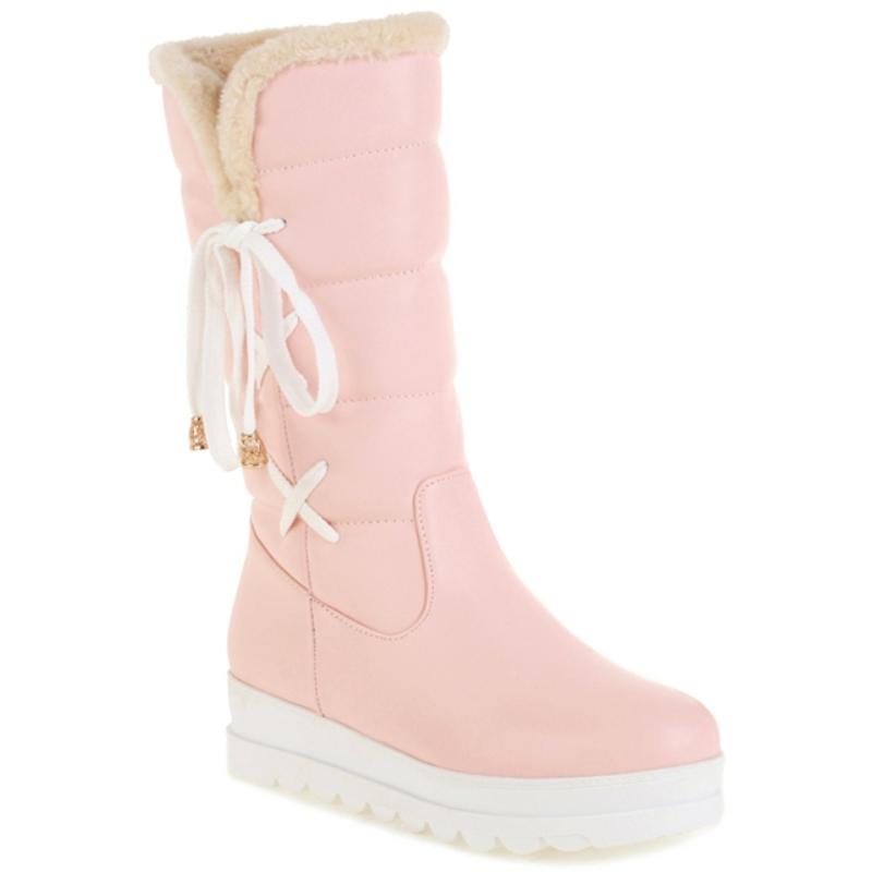 

Зимние ботинки-клинья Женские Зимняя обувь Клинья Балетки Теплый Мех Короткие ботинки Мода Розовый Черный Белый Обувь Обувь Женская Водонепроницаемая 37 розовый