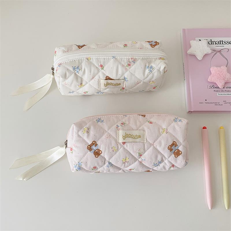 Cute Bear Prints Pencil Case Pen Bag Large-Capacity Student Stationery Storage Bag Portable  Girly Cosmetic Bag Gifts