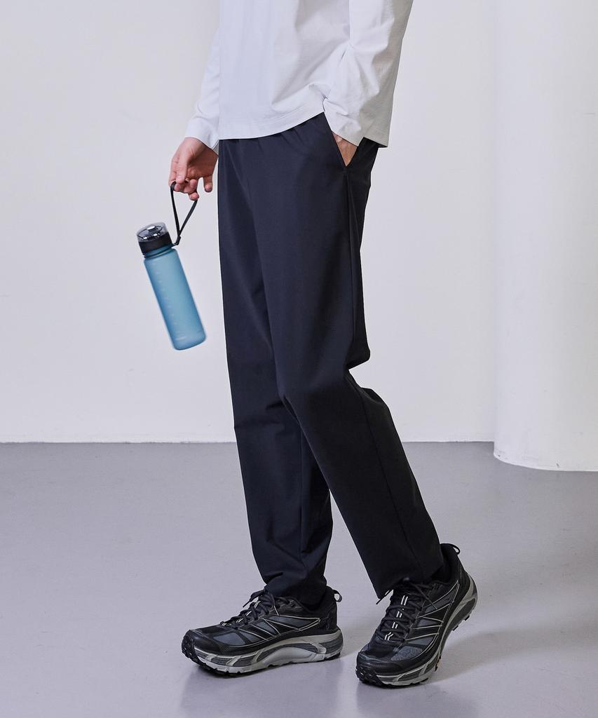 BASIC HOUSE Super Stretch Spandex Elastic Waist Straight Pants_Black