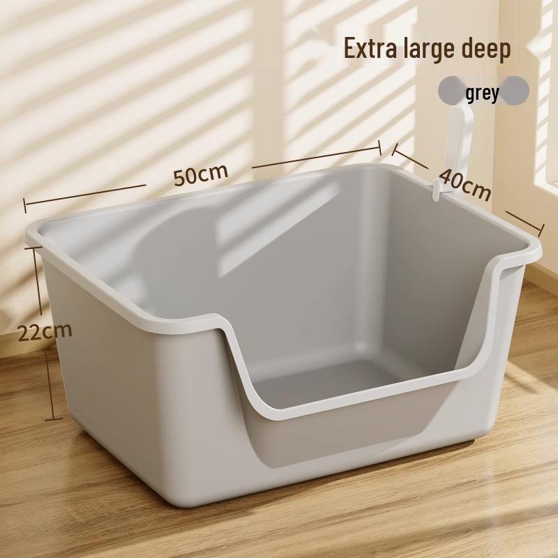 Anti-Splash Open-Top Cat Litter Box with Deodorant for Large Cats