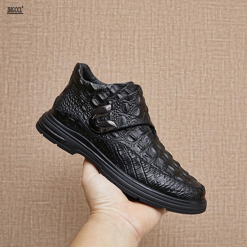 Fashion New men's leather boots for autumn and winter, warm fleece boots, crocodile leather patterned men's shoes for winter A 20