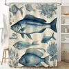 Classic Fish Print Shower Curtain Luxury Blue Flower Design for Bathrooms Decor Waterproof Fabric Home Accessories in White Dark