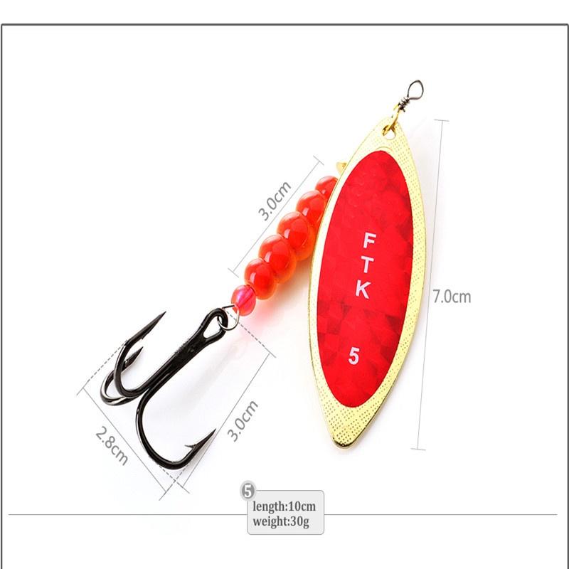 FTK 1PCS Fishing Spinner Different Color Bass Lure Bait 7G 12G 18G 30G Length 6CM 8CM 9CM 10CM
