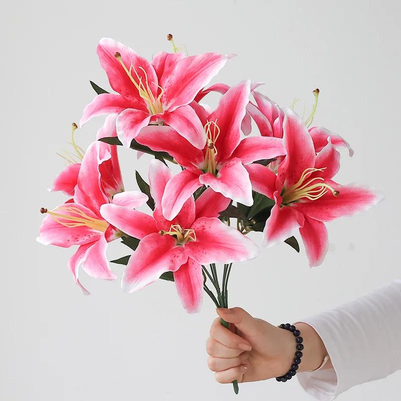 

9 Heads Small Lily Artificial Flower Bouquet for Dining Room Home Living Room Decor Floral Vase Arrangement Lily Pure,Warm