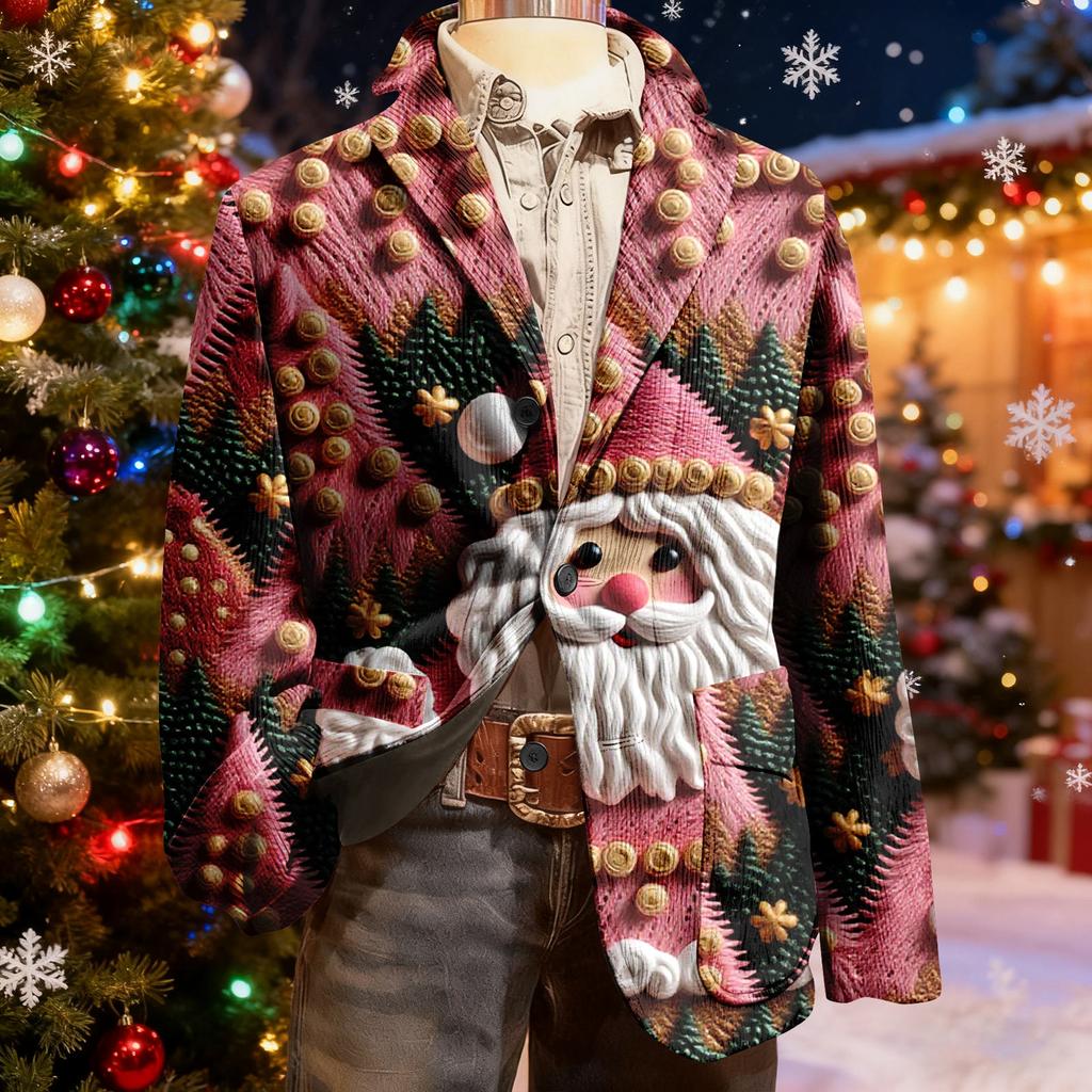 Herren Hässlicher Weihnachten Kord Warmtaschen Anzugjacke Strickjacke Herren Freizeitanzug