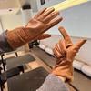 2025 leather gloves women's warm velvet thickened winter driving gloves