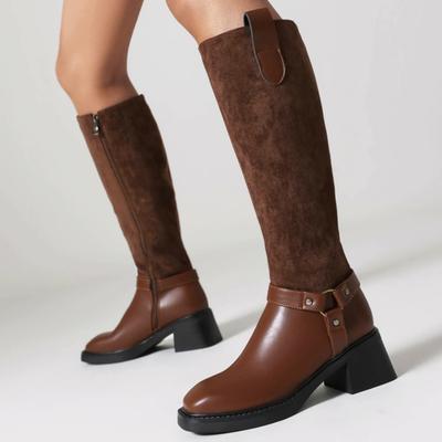 Vintage Knee High Boots Women 2024 Autumn Winter Warm Boot Female Black Low Heels Riding Boot Footwear Shoes Designer Buckle
