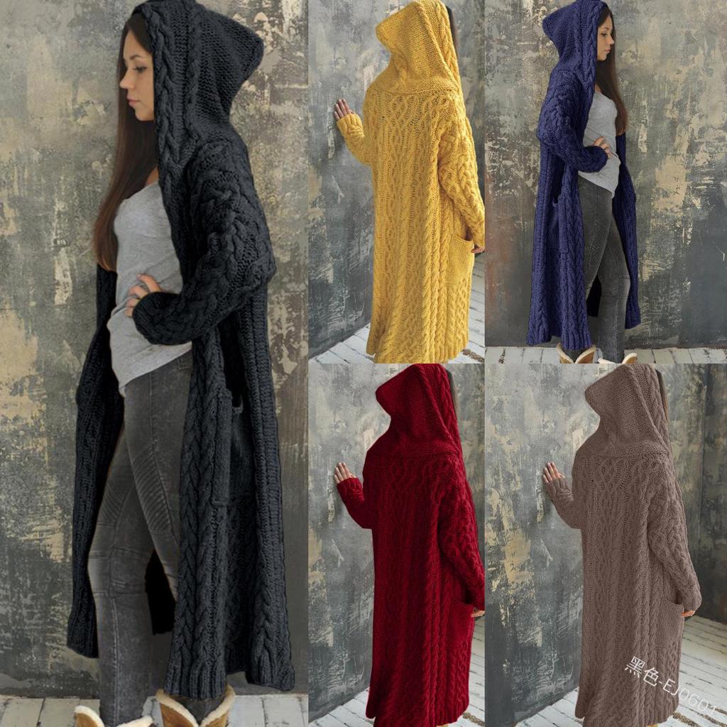 2025 Women's Hooded Cable Knit Cardigan: European & American Lazy Style for Autumn & Winter