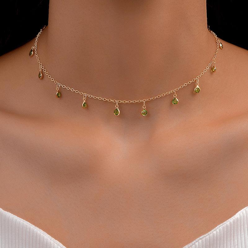 New jewelry, trendy fringed diamond necklace, women s short single-layer necklace collarbone chain