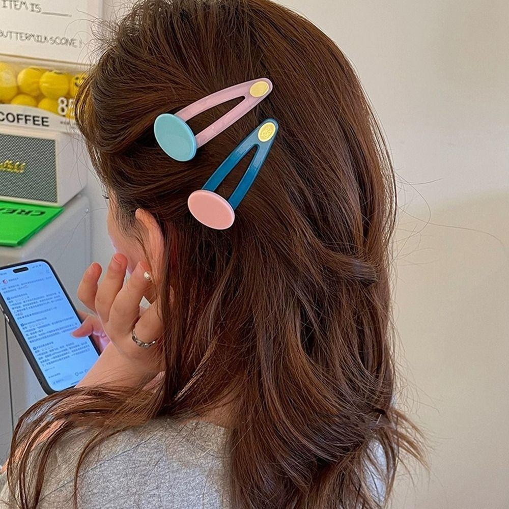 

2pcs Y2k Candy Color BB Clip Acrylic Hairpin Kawaii Oval Hair Clip Girls зелёный