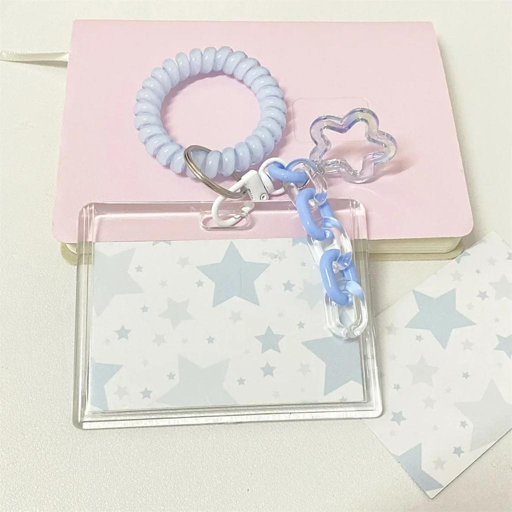 1 Set Ins Sweet Credit Card Holder case Transparent Acrylic ID Card Cover Case with Pendant Kawaii Kpop Photo Card Protector