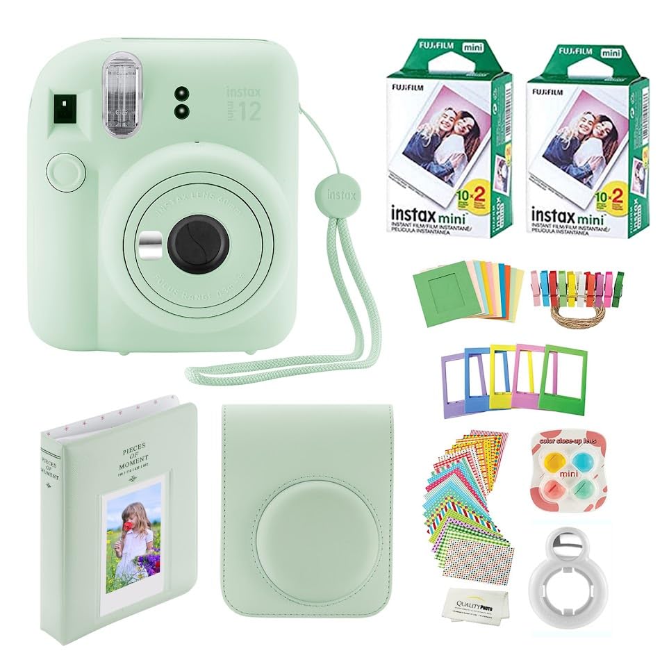

Fujifilm Instax Mini 12 Instant Camera with Case Fujifilm 40 Pieces Декорація Наклейка Рамка Фотоальбом Інші комплекти аксесуарів (Зелена м ята)