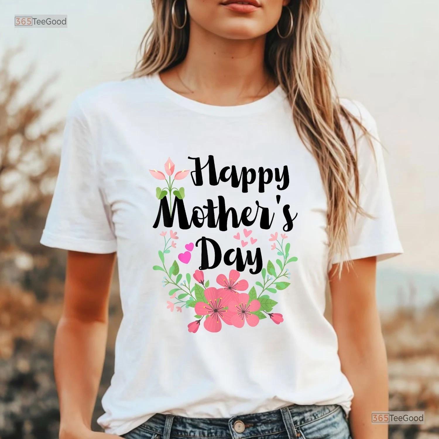 Funny Happy Mothers Day Shirt, Cute Floral Mom Grandma T-shirt Present Tee 3XL