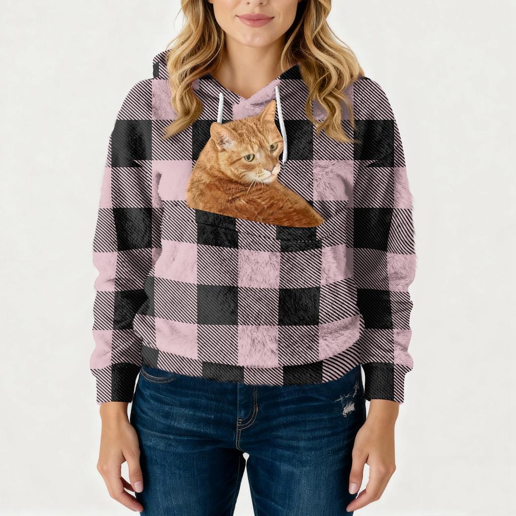 Women's Fashionable Casual Fleece Lined Long Sleeve Pocket Hooded Printed Sweatshirt