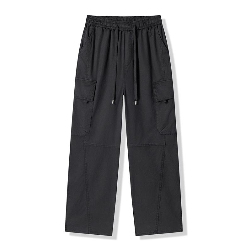American trendy brand Lyocell large pocket overalls casual pants men's trend loose wide-leg straight elastic waist trousers
