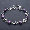 Weihua Women's Silver-Plated Double Heart Amethyst Bracelet - Korean Style Jewelry.