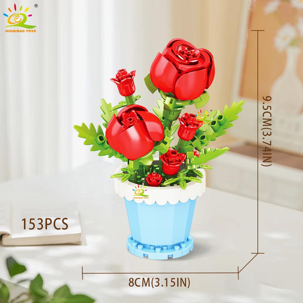 Non-Toxic Moc Eternal Flower With Pot Micro Building Block Diy Sunflower Rose Bouquet Mini Model Brick Toy Home Desk Decoration