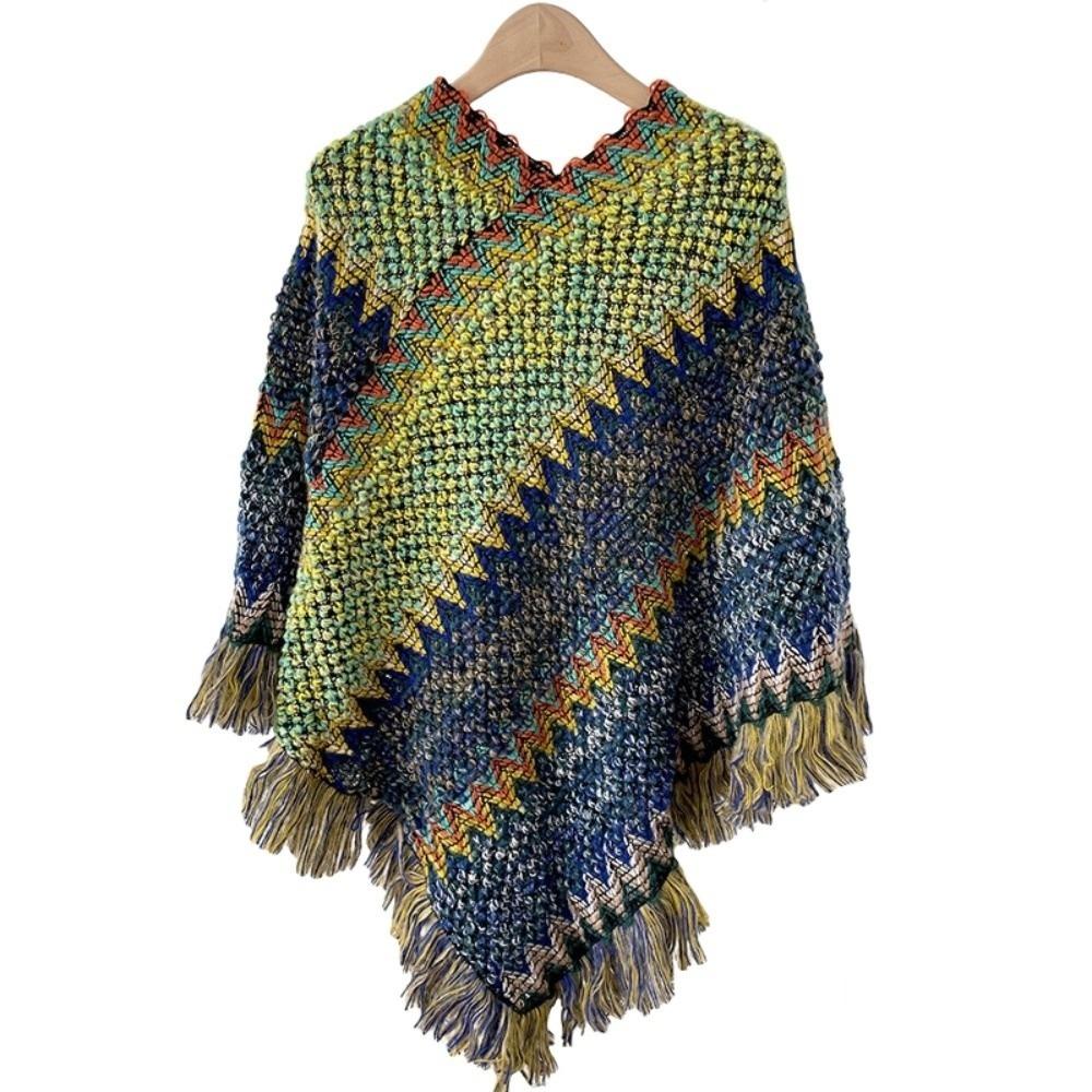 Neck Wrap Ethnic Style Knitted Shawl Bohemia Autumn and Winter Tassel Cape Tourism