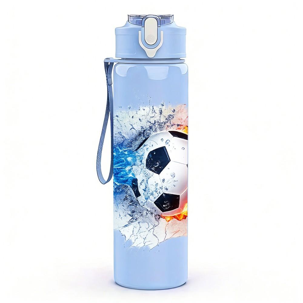 1PC Soccer Ball Fire Sports Theme Art 750ml Color Plastic Sports Water Bottle Leakproof Flip Straw Lid Suitable for Sports Office Home Use