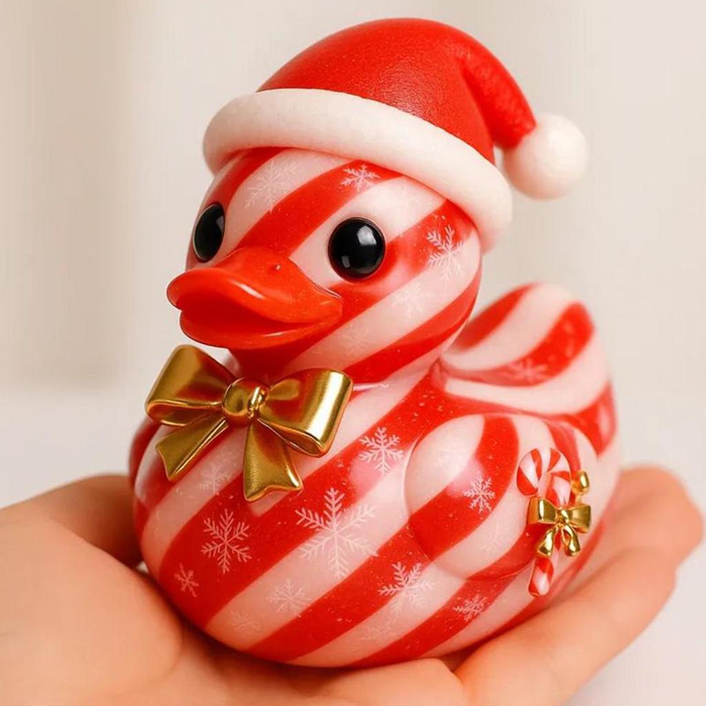 Resin Ducks Gingerbread Tiny Christmas Ducks Cute Holiday Tree Candy Cane Texture Animal Table Ornament For Home Workplace