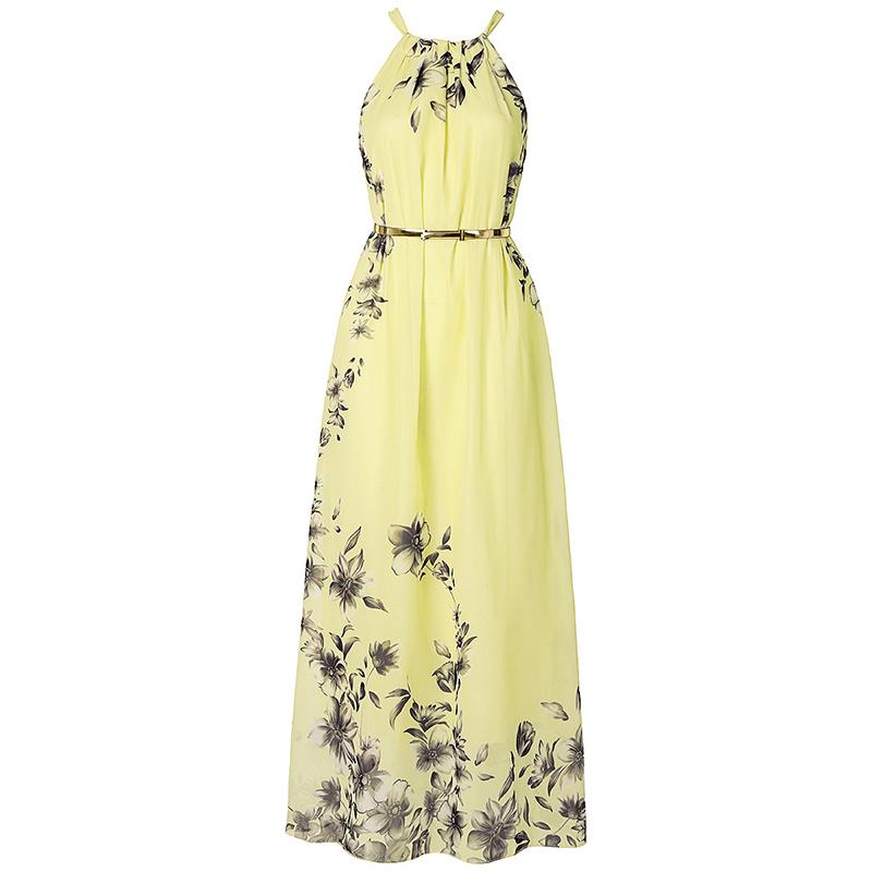 Letní ženy Ležérní šaty Tílko Boho Slim Šaty Květinové Bez rukávů Tištěné Šifon Plážové šaty Resort Maxi šaty pro ženy Šaty