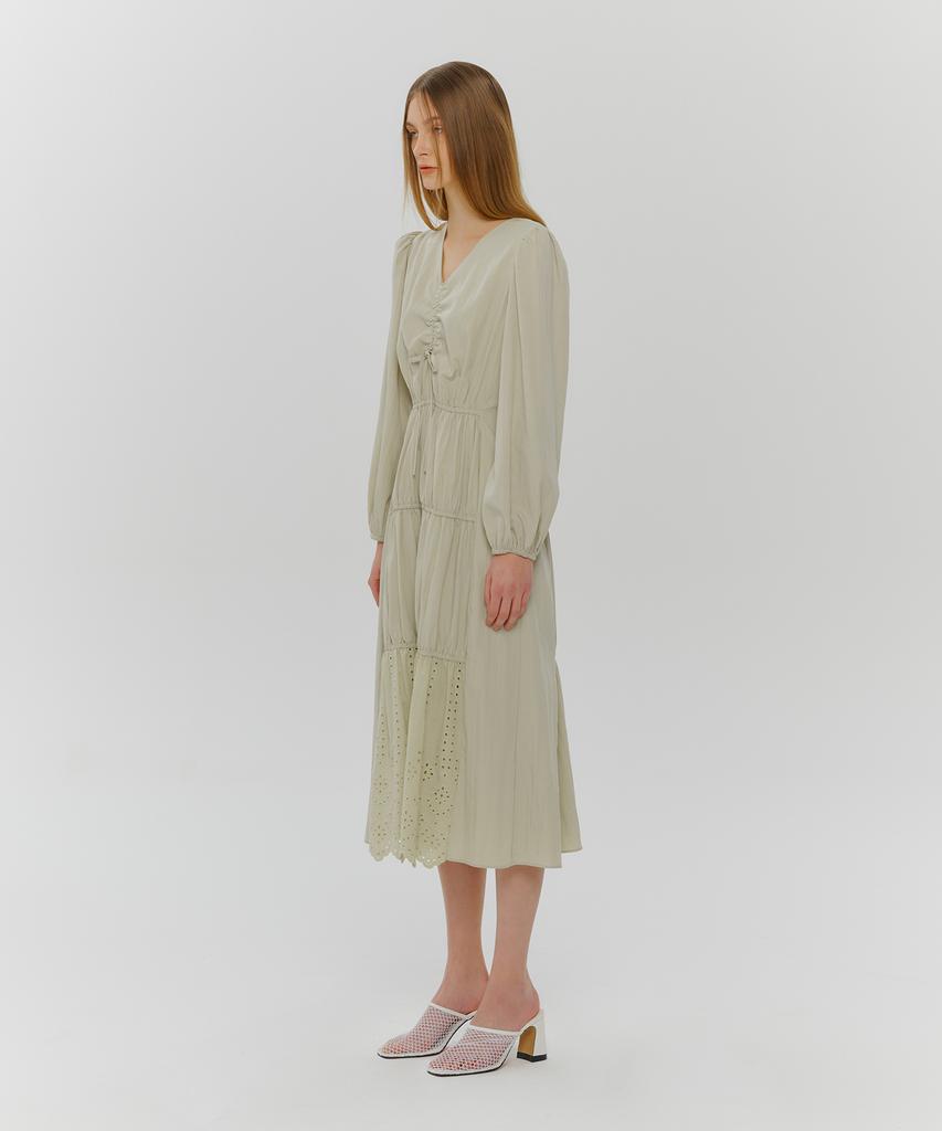 Etmont Stair Shirring Punching Dress Light Green